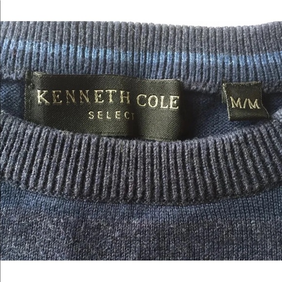 Kenneth Cole Men Crew Neck Sweater Blue Stripe Medium Cotton - Picture 3 of 11